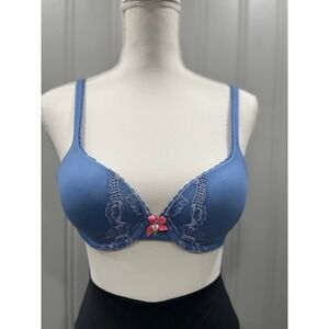 Victoria's Secret Body by Victoria Perfect Shape Bra 32B Blue Lace Trim Push-Up